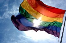 Rainbow Flag on Blue Sky